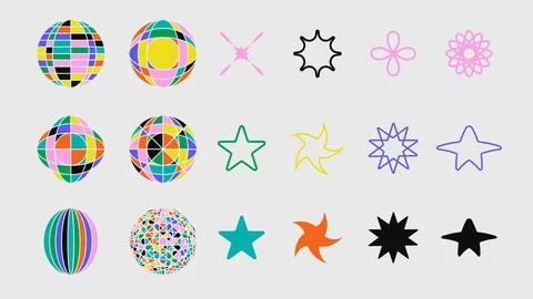 Abstract geometric shapes, brutalism forms, memphis geometric elements. Y2K. Stock Illustration