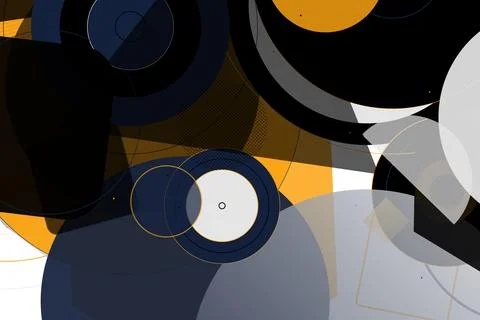 Abstract Geometric Shapes with Circles and Arcs in Dark Blue and Orange Stock-Illustration