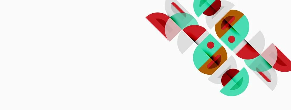 Abstract geometric shapes, circles, lines. Red, green, teal colors dominate 스톡 일러스트