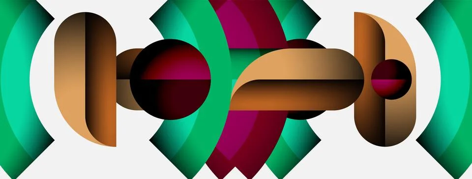 Abstract geometric shapes, circles, rectangles overlap. Colors include red, 스톡 일러스트