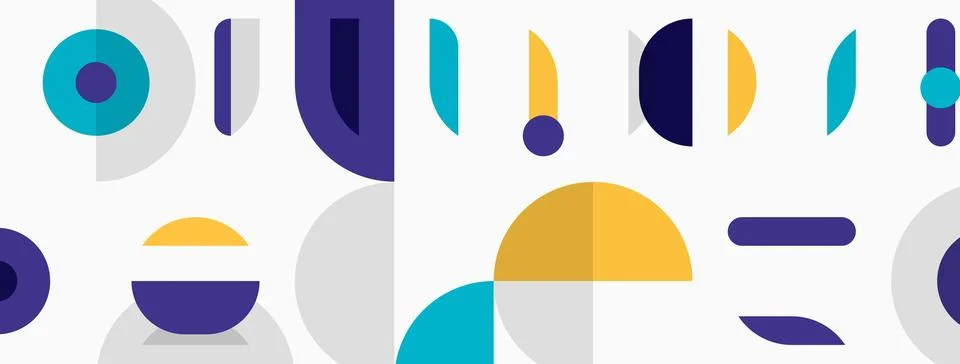 Abstract geometric shapes, circles, rectangles, lines. Blue, purple, yellow.. イラスト素材
