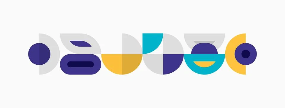 Abstract geometric shapes, circles, rectangles, overlapping forms create mode Stock Illustration