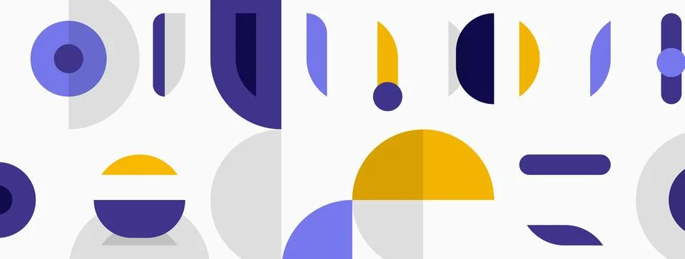 Abstract geometric shapes, circles, rectangles, lines. Blue, gray, yellow hue イラスト素材