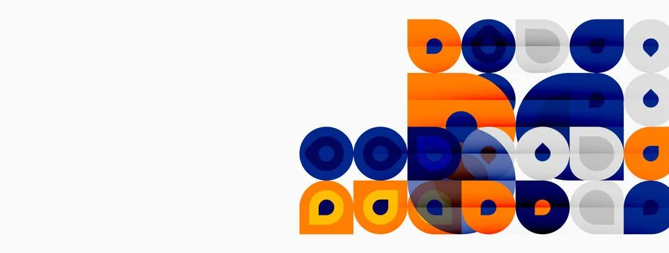 Abstract geometric shapes, circles, rectangles, orange, blue hues. Modern d.. Stock Illustration