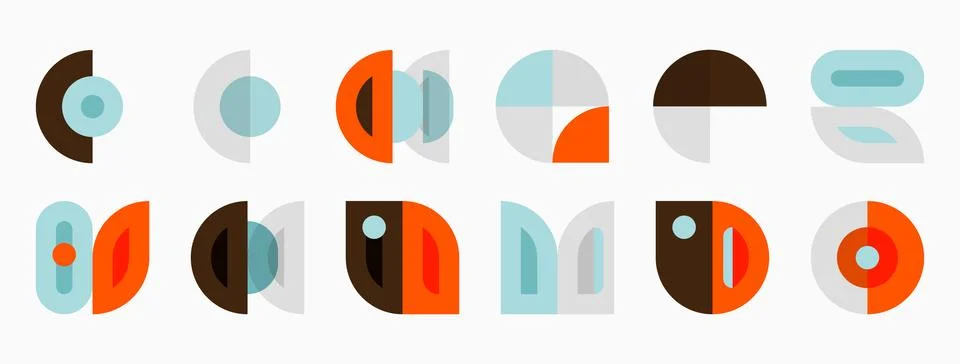 Abstract geometric shapes, circles, rectangles, lines. Minimalist design, mut Illustrazione stock