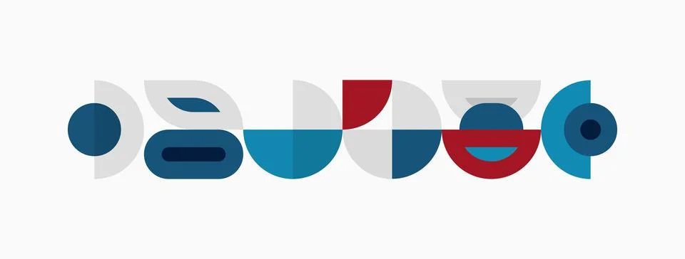 Abstract geometric shapes, circles, rectangles, blue, red, gray. Minimalist Stock Illustration