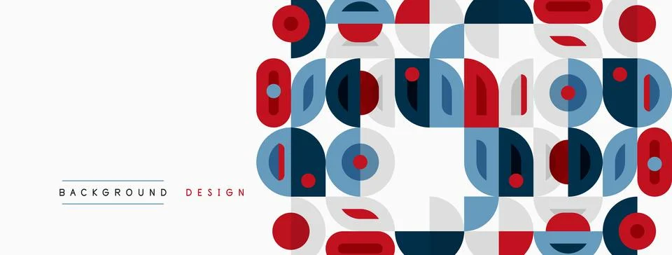 Abstract geometric shapes, circles, rectangles, red, blue, gray. Modern desig Stock Illustration