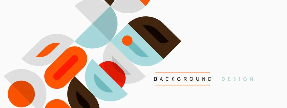 Abstract geometric shapes, circles, rectangles overlap. Warm orange, cool blu Stock Illustration