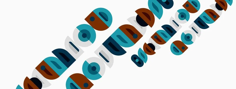 Abstract geometric shapes, circles, rectangles overlap. Teal, orange, gray Stock Illustration