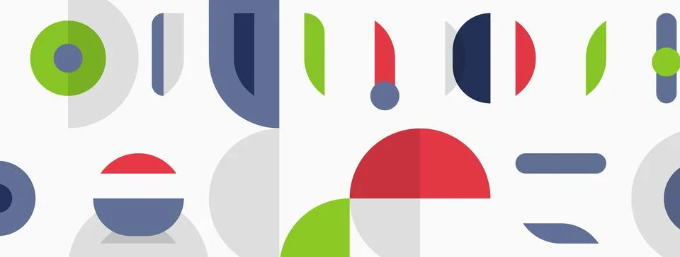Abstract geometric shapes, circles, rectangles, lines. Minimalist design with Illustrazione stock