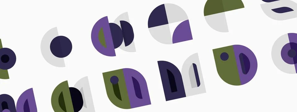 Abstract geometric shapes, circles, rectangles, overlapping forms. Purple, .. Stockillustratie