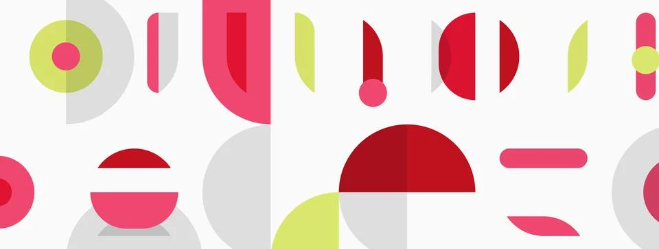Abstract geometric shapes, circles, rectangles, pink, gray, yellow. Minimalis Stock Illustration