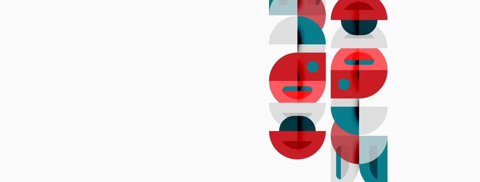 Abstract geometric shapes, circles, rectangles, plus signs. Red, teal, white 스톡 일러스트