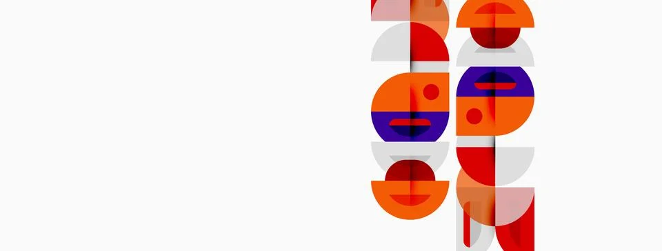 Abstract geometric shapes, circles, rectangles, orange, red, white. Minimalis Illustrazione stock
