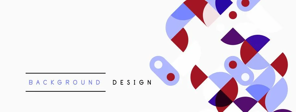 Abstract geometric shapes, circles, rectangles overlap. Red, purple, white hu 스톡 일러스트