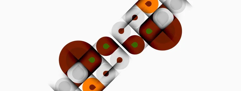 Abstract geometric shapes, circles, rectangles, brown, green, white. Minimali イラスト素材