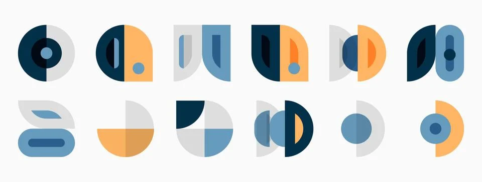 Abstract geometric shapes, circles, rectangles, muted colors. Minimalist de.. Illustrazione stock
