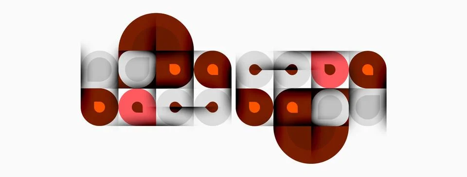 Abstract geometric shapes, circles, rectangles overlap. Reddish hues dominate Stock Illustration