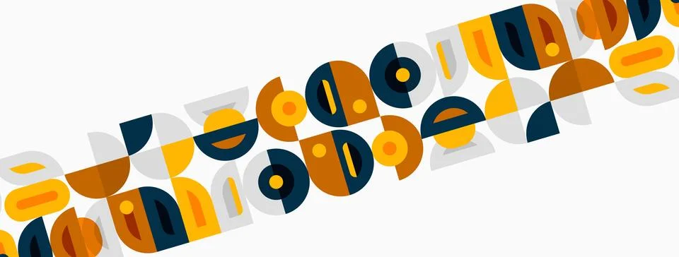 Abstract geometric shapes, circles, rectangles, muted colors. Pattern repeats Illustrazione stock