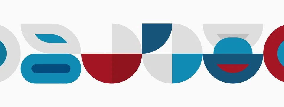 Abstract geometric shapes, circles, rectangles, red, blue, gray. Minimalist Illustrazione stock