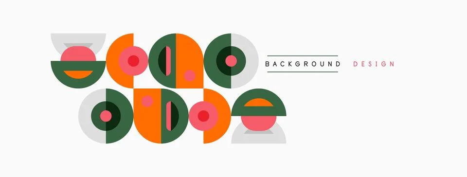 Abstract geometric shapes, circles, rectangles, muted colors. Minimalist de.. Illustrazione stock