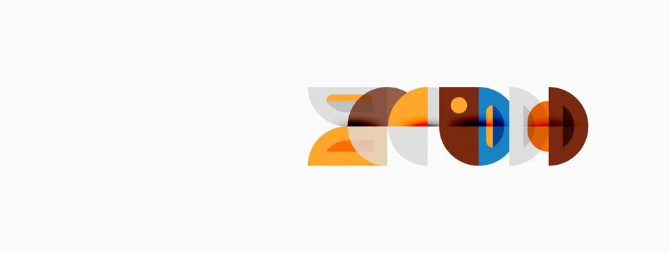 Abstract geometric shapes, circles, rectangles overlap. Warm colors dominate Illustrazione stock