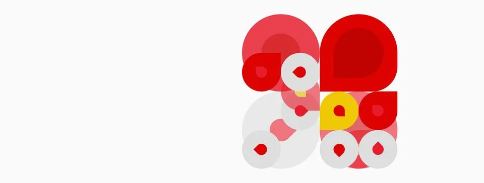 Abstract geometric shapes, circles, rectangles, overlapping forms. Red, white Illustrazione stock
