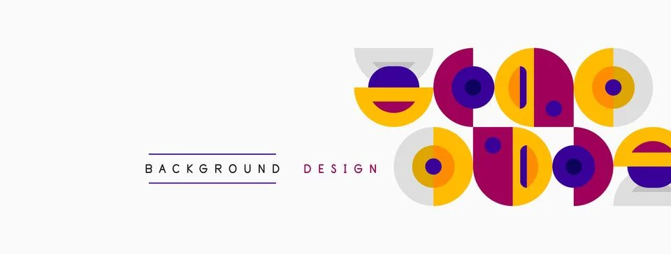 Abstract geometric shapes, circles, rectangles, lines. Purple, yellow, blue 스톡 일러스트