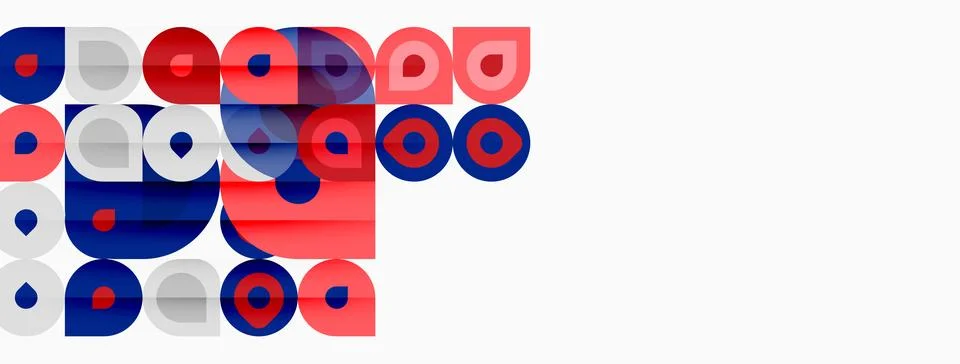 Abstract geometric shapes, circles, rectangles, overlapping forms. Red, blue, イラスト素材