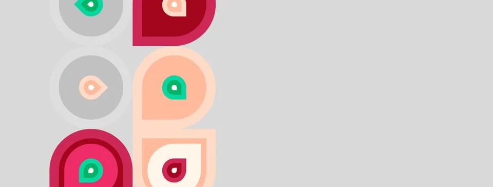 Abstract geometric shapes, circles, rectangles, pinks, greens, grays. Minim.. イラスト素材