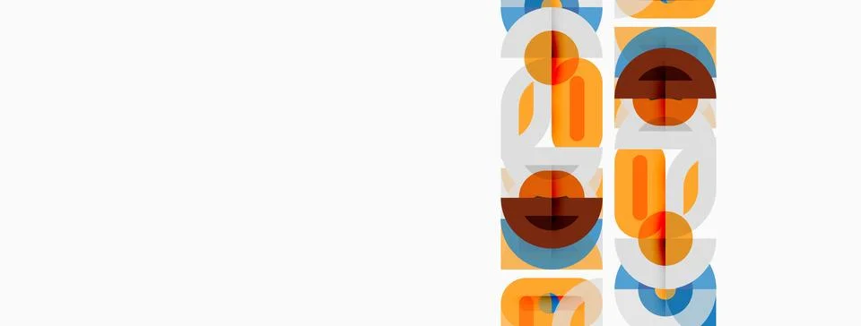 Abstract geometric shapes, circles, rectangles, orange, blue tones. Minimalis Stock Illustration