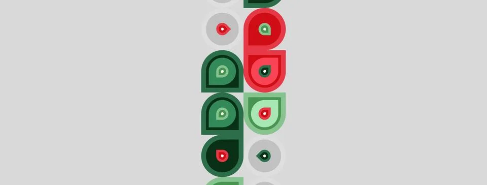 Abstract geometric shapes, circles, rectangles, red, green colors. Minimalist Stock Illustration