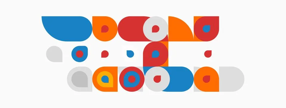 Abstract geometric shapes, circles, rectangles, blue, orange, gray. Minimalis Stock Illustration