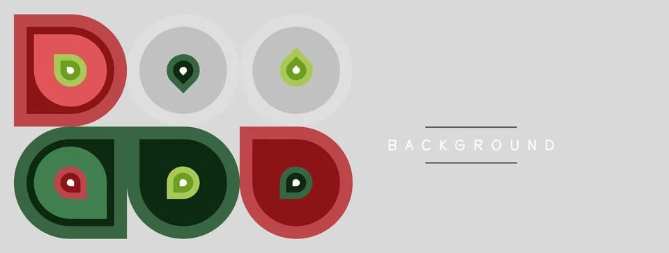 Abstract geometric shapes, circles, rectangles, green, red hues dominate Stock Illustration
