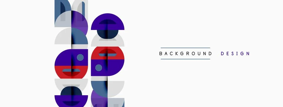 Abstract geometric shapes, circles, rectangles, purple hues dominate design. Stock Illustration