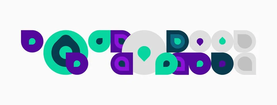 Abstract geometric shapes, circles, squares, rectangles. Purple, green, gray Stock Illustration