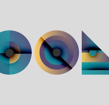 Abstract geometric shapes, circles, triangle. Gradient colors blend, creating Stock Illustration