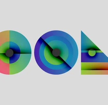Abstract geometric shapes, circles, triangle. Gradient colors blend, creating 스톡 일러스트
