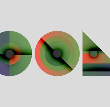 Abstract geometric shapes, circles, triangle. Colors blend, creating modern Illustrazione stock