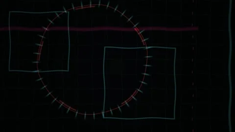 Abstract geometric shapes with circular and square elements on black backgr.. Stock Footage 333914258
