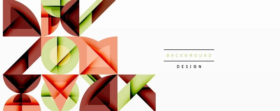 Abstract geometric shapes create dynamic composition. Warm colorsreds, oranges, Illustrazione stock