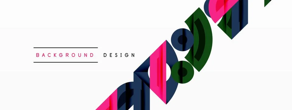 Abstract geometric shapes create dynamic background. Pink, navy, green elements イラスト素材