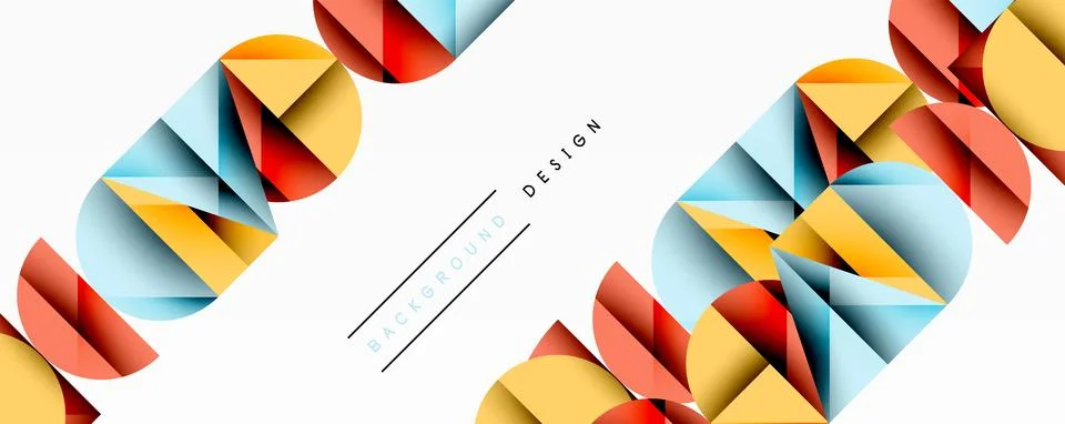 Abstract geometric shapes create dynamic waves. Bright colors contrast against Illustrazione stock