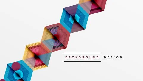 Abstract geometric shapes create dynamic visual flow. Colorful lines, squares, Illustrazione stock