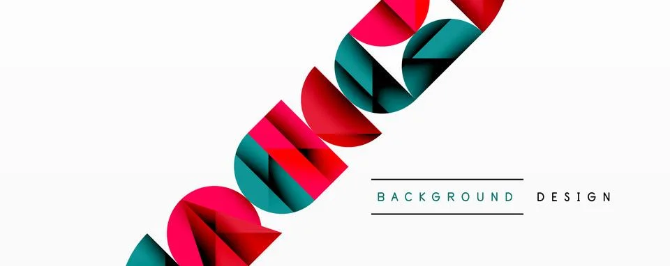 Abstract geometric shapes create dynamic visual flow. Red, teal, dark hues Illustrazione stock