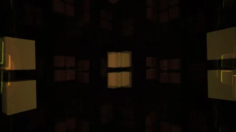 Abstract Geometric Shapes in Dark Environment with Glowing Cubes. Stock Footage 334462327