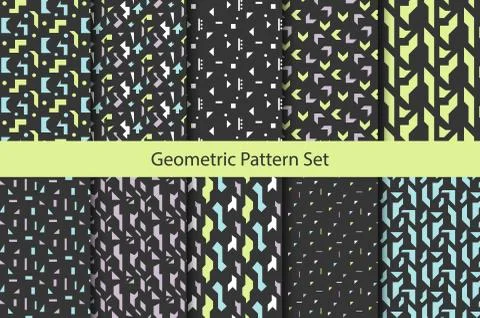 Abstract geometric shapes dark pattern set Stock Illustration