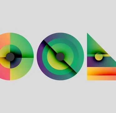 Abstract geometric shapes display vibrant color gradients. Circles, triangle 스톡 일러스트