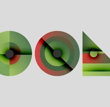 Abstract geometric shapes dominate image. Circles, triangle, gradients create Illustrazione stock