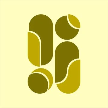 Abstract geometric shapes element with mustard yellow and olive color Stock Illustration